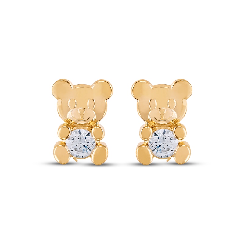 Children's Cubic Zirconia Teddy Bear Stud Earrings 14K Yellow Gold