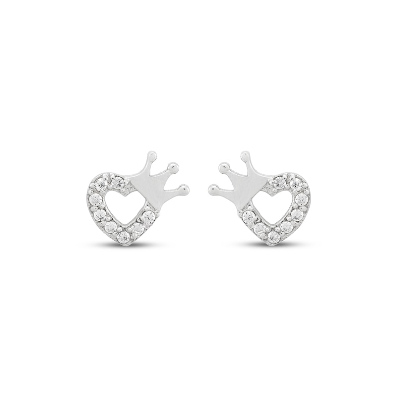 Children's Cubic Zirconia Heart & Crown Stud Earrings Sterling Silver