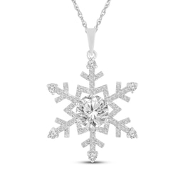 White Lab-Created Sapphire Snowflake Necklace Sterling Silver 18&quot;