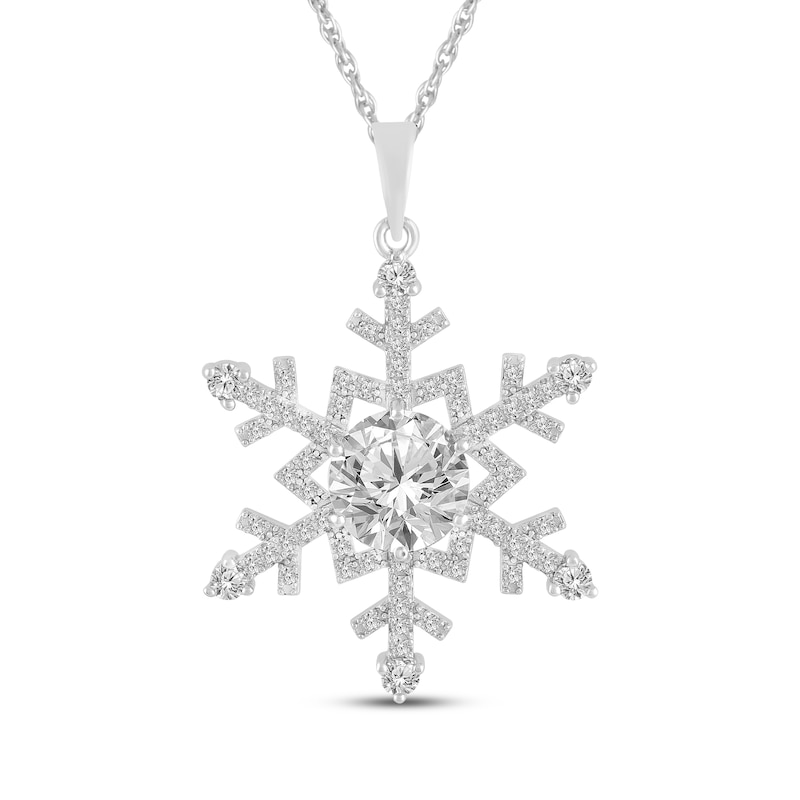 White Lab-Created Sapphire Snowflake Necklace Sterling Silver 18"