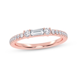 Baguette & Round-Cut Diamond Three-Stone Anniversary Ring 1/4 ct tw 14K Rose Gold