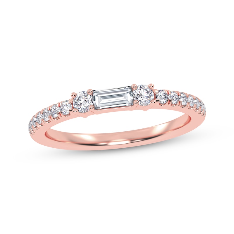 Main Image 1 of Baguette & Round-Cut Diamond Three-Stone Anniversary Ring 1/4 ct tw 14K Rose Gold