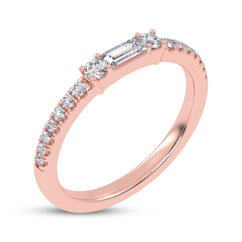 Main Image 2 of Baguette & Round-Cut Diamond Three-Stone Anniversary Ring 1/4 ct tw 14K Rose Gold