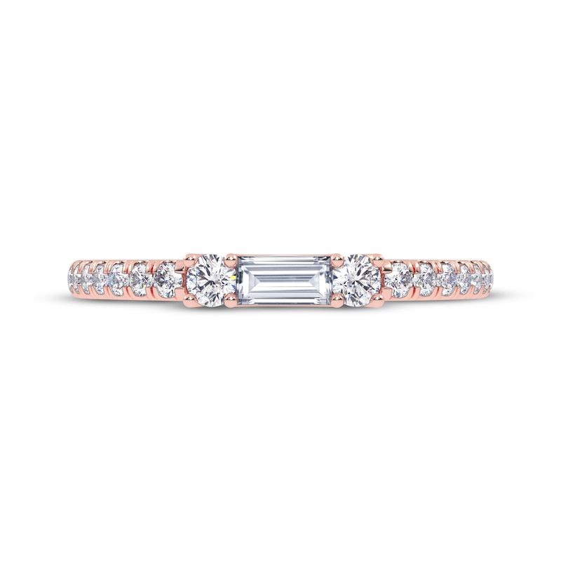 Main Image 3 of Baguette & Round-Cut Diamond Three-Stone Anniversary Ring 1/4 ct tw 14K Rose Gold