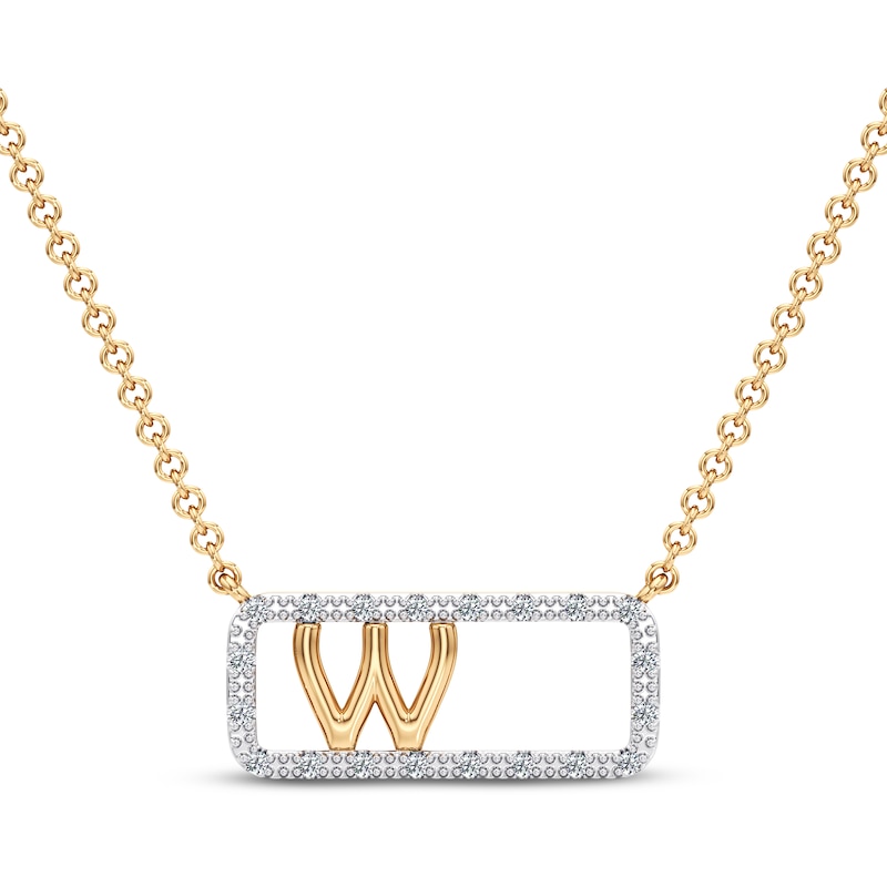 Main Image 1 of Diamond W Initial Rectangle Necklace 1/10 ct tw 10K Yellow Gold 18&quot;