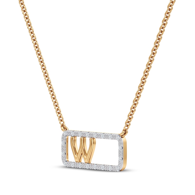 Main Image 2 of Diamond W Initial Rectangle Necklace 1/10 ct tw 10K Yellow Gold 18&quot;