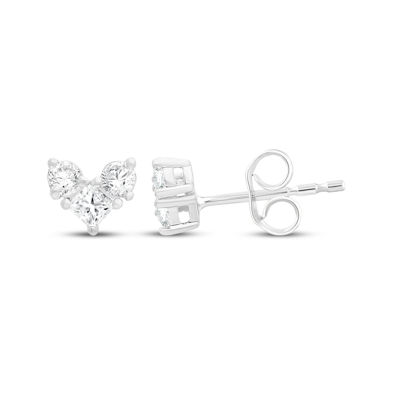 Main Image 1 of Lab-Grown Diamonds by KAY Princess & Round-Cut Three-Stone Stud Earrings 1/4 ct tw 14K White Gold