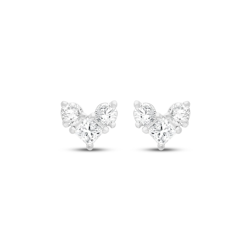 Main Image 2 of Lab-Grown Diamonds by KAY Princess & Round-Cut Three-Stone Stud Earrings 1/4 ct tw 14K White Gold