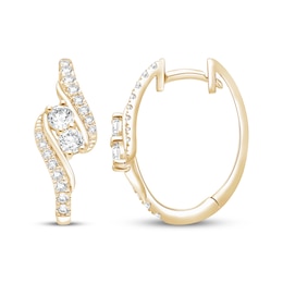 Lab-Grown Diamonds by KAY Bypass Hoop Earrings 1 ct tw 14K Yellow Gold