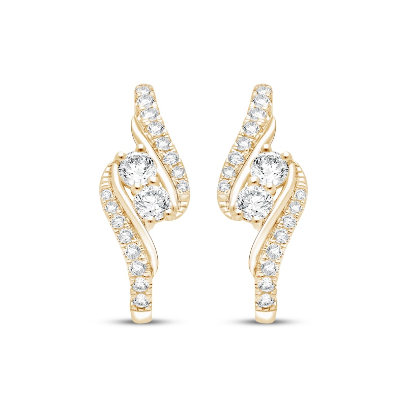 Main Image 2 of Lab-Grown Diamonds by KAY Bypass Hoop Earrings 1 ct tw 14K Yellow Gold