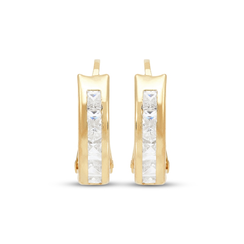 Main Image 2 of Children's Square-Cut Cubic Zirconia Huggie Hoop Earrings 14K Yellow Gold