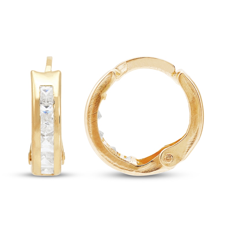 Main Image 3 of Children's Square-Cut Cubic Zirconia Huggie Hoop Earrings 14K Yellow Gold