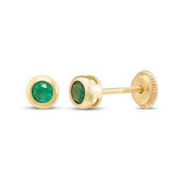 Children's Round-Cut Lab-Created Emerald Stud Earrings 14K Yellow Gold