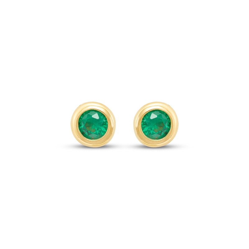 Main Image 2 of Children's Round-Cut Lab-Created Emerald Stud Earrings 14K Yellow Gold