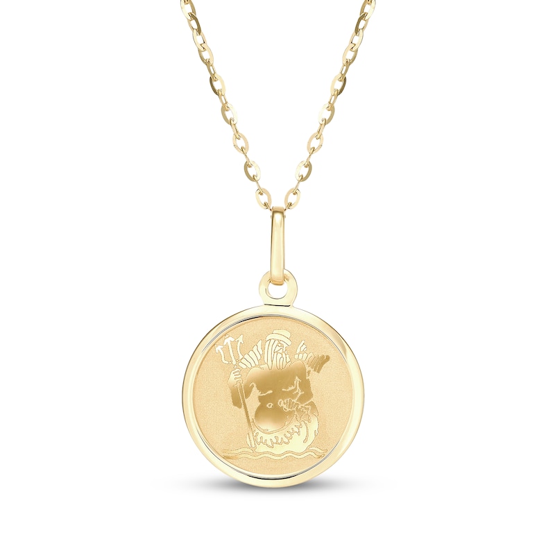 Main Image 1 of Zodiac Aquarius Medallion Necklace 14K Yellow Gold 18&quot;