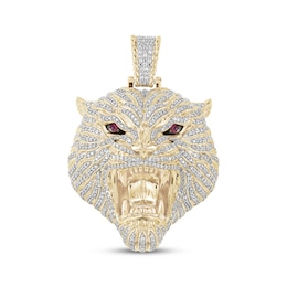 Men's Diamond & Lab-Created Ruby Tiger Head Charm 1-1/2 ct tw 10K Yellow Gold