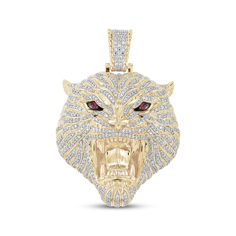 Main Image 1 of Men's Diamond & Lab-Grown Ruby Tiger Head Charm 1-1/2 ct tw 10K Yellow Gold