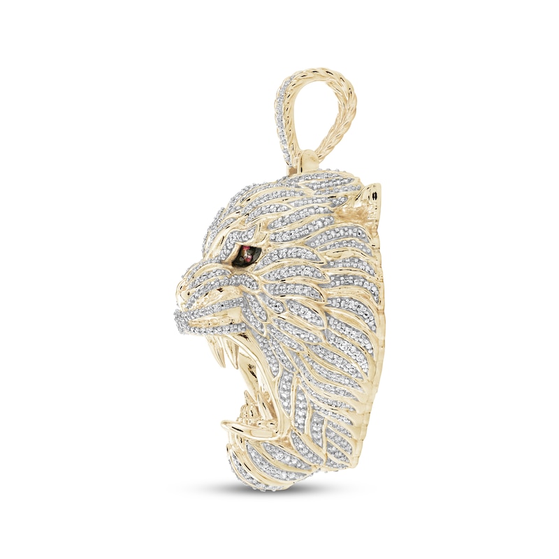 Main Image 2 of Men's Diamond & Lab-Grown Ruby Tiger Head Charm 1-1/2 ct tw 10K Yellow Gold