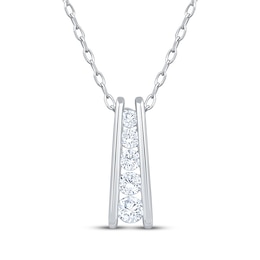 Diamond Graduated Ladder Necklace 1/4 ct tw 10K White Gold 18&quot;