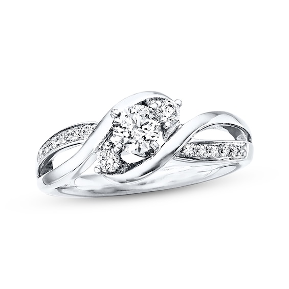 Three-Stone Engagement Ring 3/8 ct tw Diamonds 14K White Gold