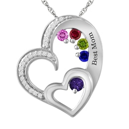 1/15 cttw Diamond and Birthstone Family & Mother's Heart Pendant