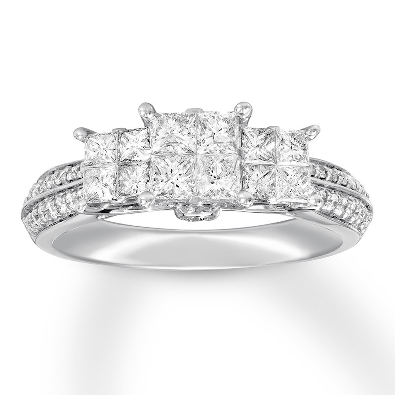 Main Image 1 of Diamond Engagement Ring 1 ct tw Princess/Round 14K White Gold