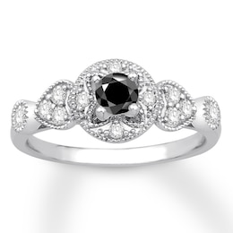 Black Diamond Engagement Ring 1/2 cttw Round-cut 10K White Gold