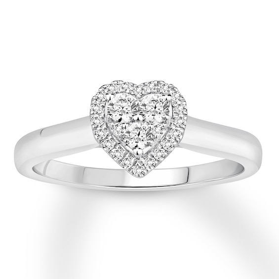 Diamond Heart Engagement Ring 1/4 ct tw 10K White Gold | Halo ...