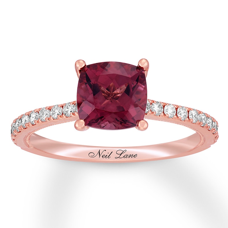 Neil Lane Cushion-cut Garnet Engagement Ring 3/8 ct tw Diamonds 14K Gold