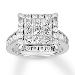 Diamond Cluster Princess-cut Engagement Ring 2-1/2 ct tw 14K White Gold