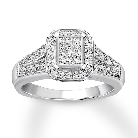 Diamond Engagement Ring 1 3 Ct Tw Princess Round 10k White