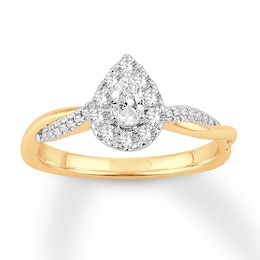 Diamond Engagement Ring 1/2 ct tw Pear/Round 14K Yellow Gold