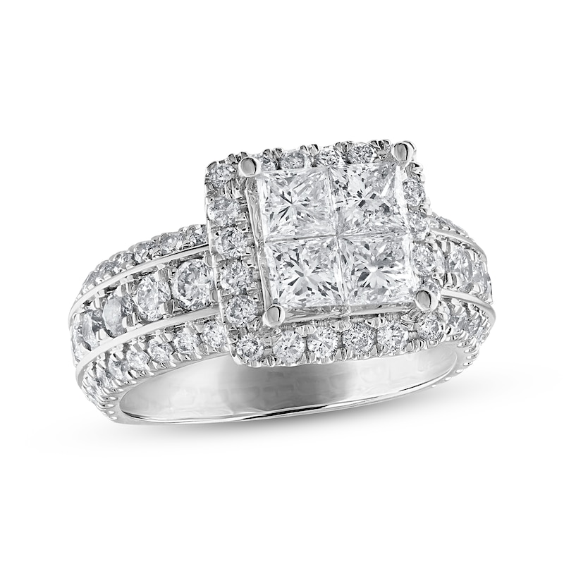 Main Image 1 of Multi-Diamond Engagement Ring 3 ct tw Princess & Round 14K White Gold