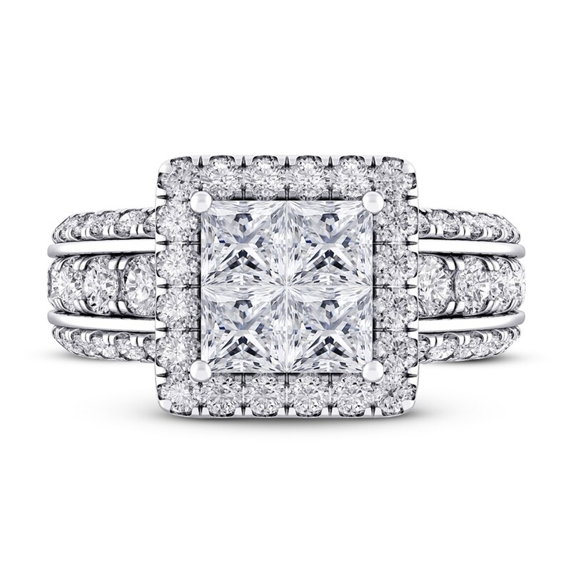 Main Image 4 of Multi-Diamond Engagement Ring 3 ct tw Princess & Round 14K White Gold