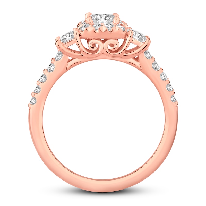 Main Image 2 of Three-Stone Diamond Engagement Ring 1-1/8 ct tw Princess & Round 14K Rose Gold