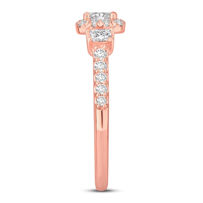 Main Image 3 of Three-Stone Diamond Engagement Ring 1-1/8 ct tw Princess & Round 14K Rose Gold