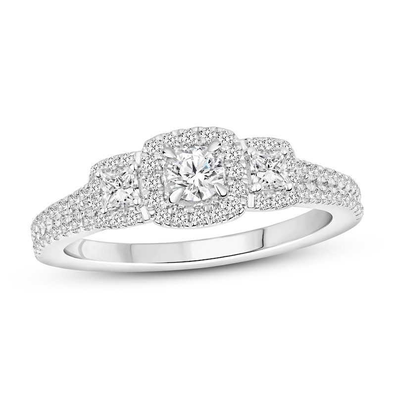 Main Image 1 of Three-Stone Diamond Engagement Ring 3/4 ct tw Round-cut 14K White Gold