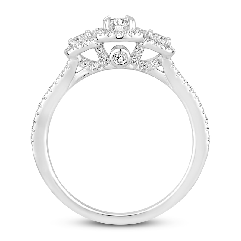 Main Image 2 of Three-Stone Diamond Engagement Ring 3/4 ct tw Round-cut 14K White Gold