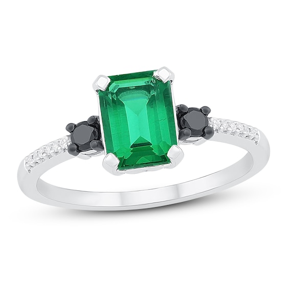 Emerald & Diamond Engagement Ring 1/6 ct tw Emerald & Round-cut 10K White Gold