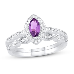 Adore Amethyst & Diamond Bridal Set 1/4 ct tw Marquise-cut 10K White Gold