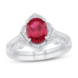 Ruby & Diamond Bridal Set 1/10 ct tw 10K White Gold