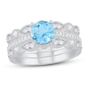 Thumbnail Image 0 of Swiss Blue Topaz & Diamond Double Band Bridal Set 1/3 ct tw Round-cut 10K White Gold