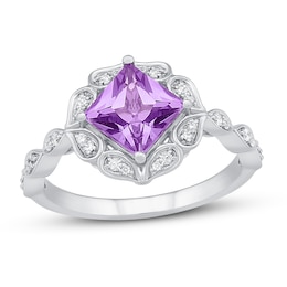 Adore Amethyst & Diamond Engagement Ring 1/6 ct tw 10K White Gold