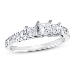 Adore 3-Stone Diamond Engagement Ring 1-1/3 ct tw Princess & Round 14K White Gold