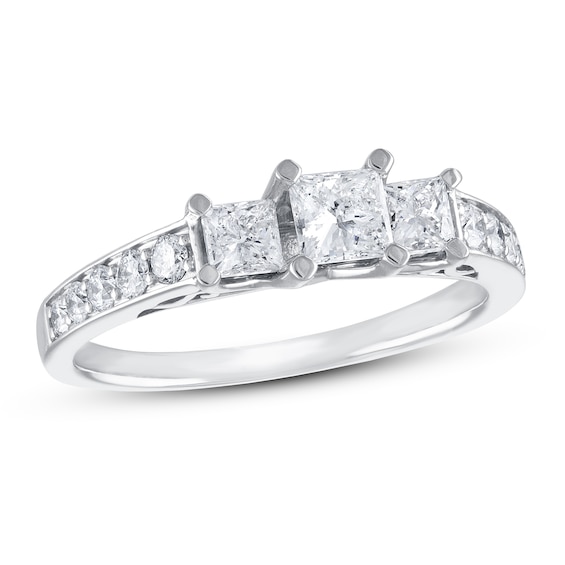 3-Stone Diamond Engagement Ring 1-1/3 ct tw Princess & Round 14K White Gold