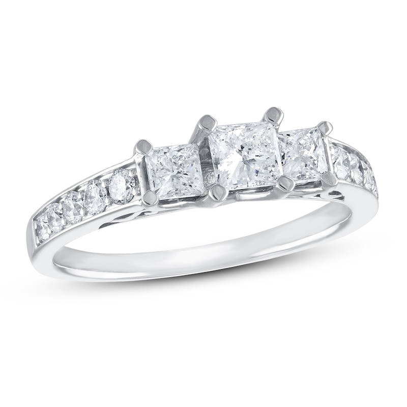 Main Image 1 of 3-Stone Diamond Engagement Ring 1-1/3 ct tw Princess & Round 14K White Gold