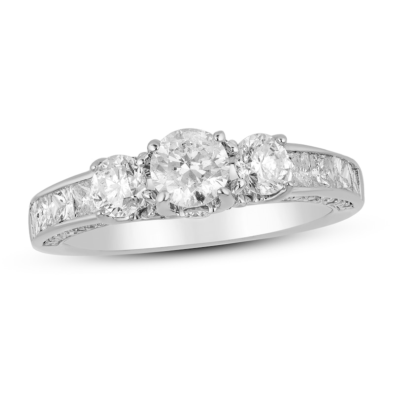 Main Image 1 of 3-Stone Diamond Engagement Ring 2 ct tw Round & Princess 14K White Gold