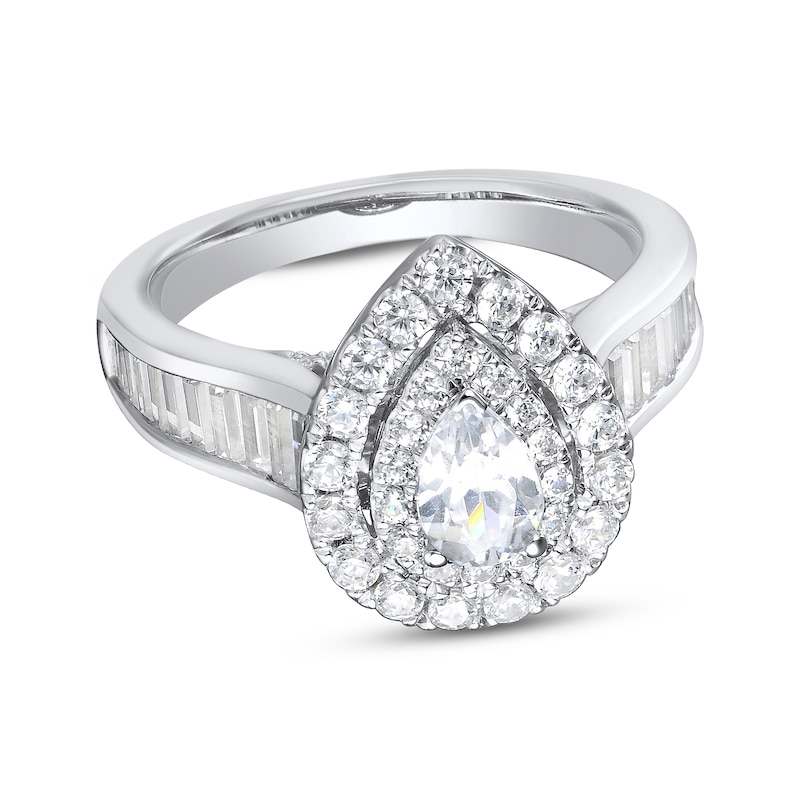 Main Image 1 of Diamond Engagement Ring 1-7/8 ct tw Pear, Baguette & Round 14K White Gold