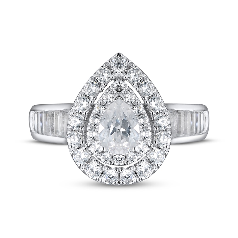 Main Image 4 of Diamond Engagement Ring 1-7/8 ct tw Pear, Baguette & Round 14K White Gold