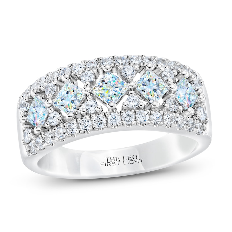 Main Image 1 of THE LEO First Light Diamond Princess & Round-Cut Anniversary Ring 1-1/2 ct tw 14K White Gold